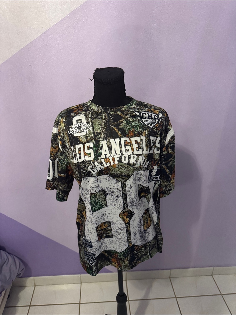 ROMWE Los Angeles California Camouflage Graphic Tee - Green Brown
